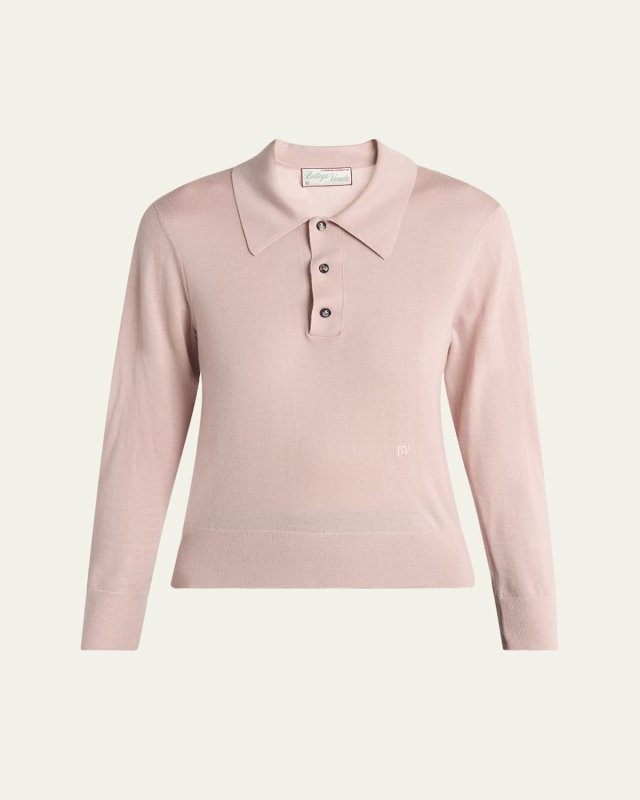Long-Sleeve Fine Cashmere Polo Sweater